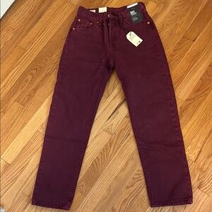 Levi’s 501 High Rise Straight Leg Burgundy Jeans 25x28